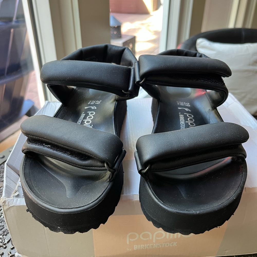 BIRKENSTOCK PAPILLIO THEDA LEATHER PLATFORM SANDALS BLACK 39 EU 8 US - Picture 6 of 11